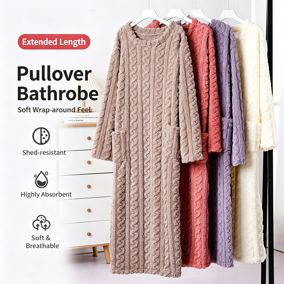 Bathrobe - Winter-Korallen-Samt-Nachthemd, Damen-Jacquard-Baumwoll-Samt-Schlafkleidung, Warme Hauskleidung, Mittellanger bis