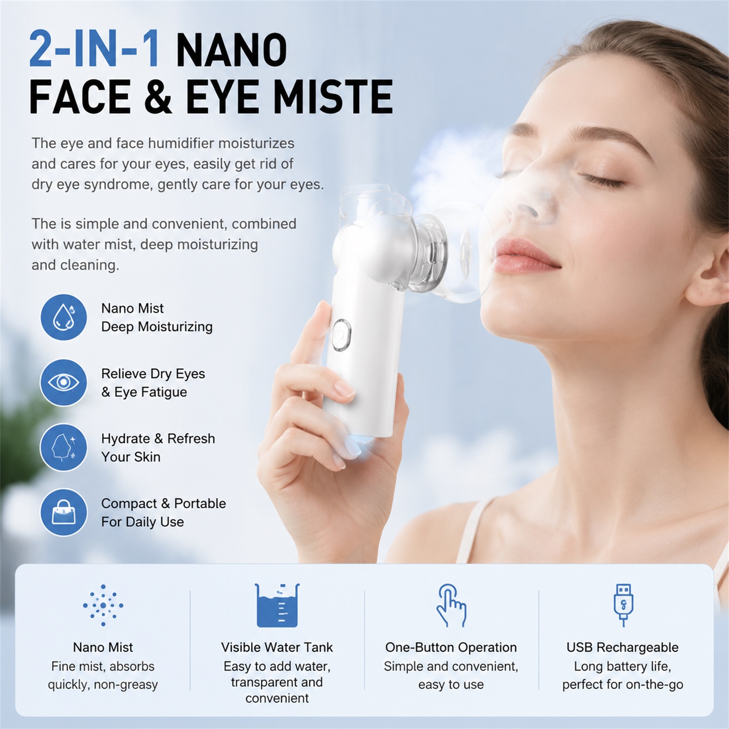 Face Steamer - 2-in-1-Gesichtsdampfer mit Netzstruktur, Schönheitsgerät für trockene